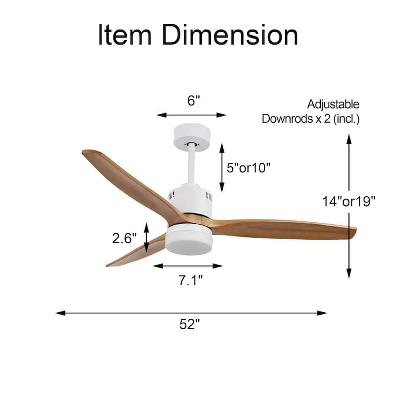 Chichoice 52" Quiet Ceiling Fan with LED and Remote Reversible Wood